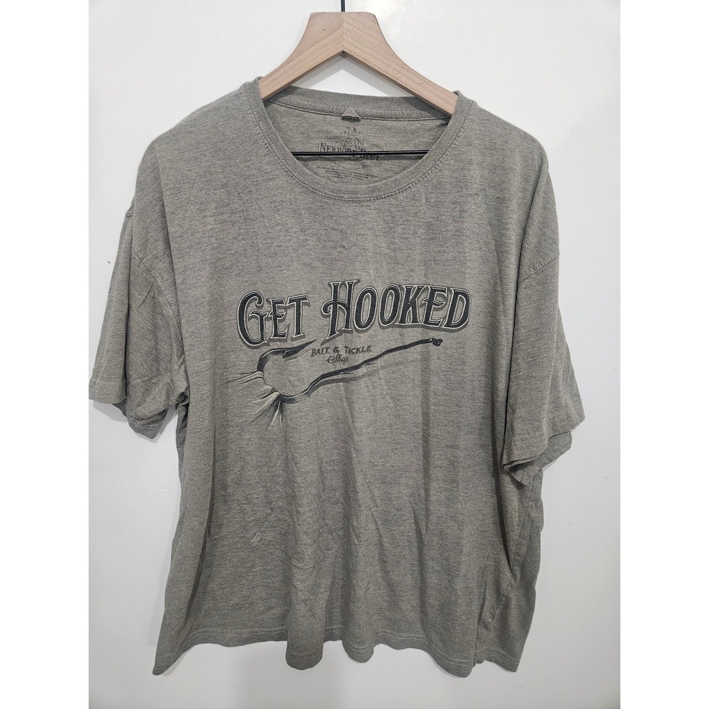 Newport Blue Mens Get Hooked Bait & Tackle Fishing Graphic T-Shirt Gray XXL